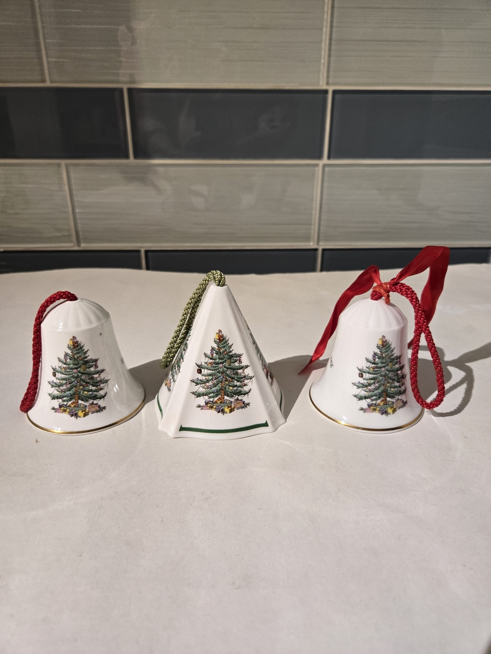 Spode Classic White Christmas Tree Bell Ornaments - Set of 3